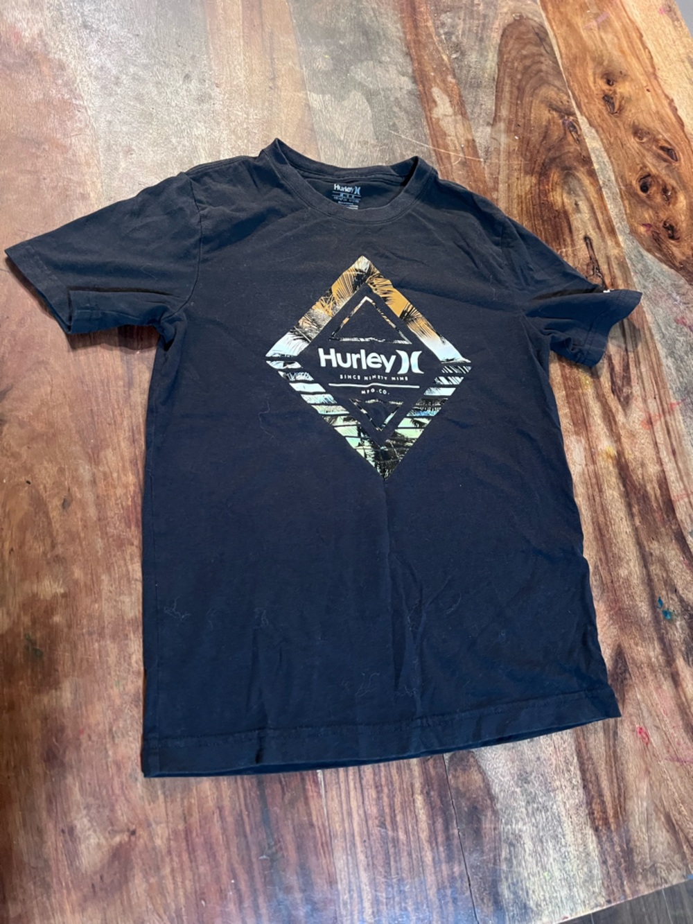 Hurley Black Short Sleeve Tee with Multicolor Palm Graphic